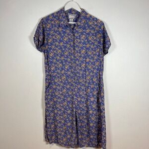 VTG April Cornell Floral Shirt Dress Size M Button Front Boho Cottage Prairie